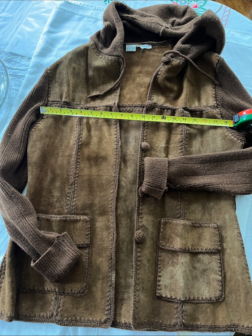 Brown Hooded Suede Patchwork Jacket
